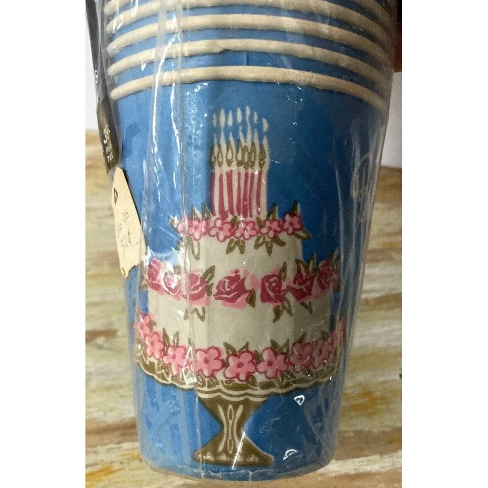 Vintage party cold drink cups Beach Products Handi-Set Happy Birthday NOS NIP
